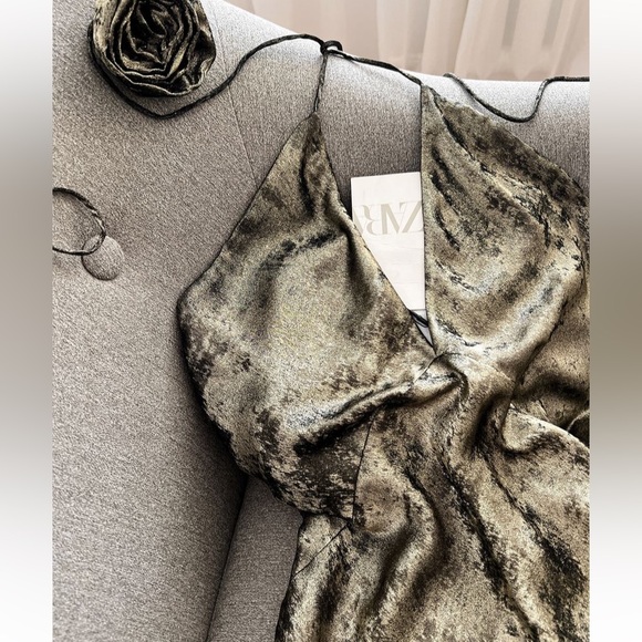 SOLD! ZARA Foil Dress w/Flower - Picture 12 of 12